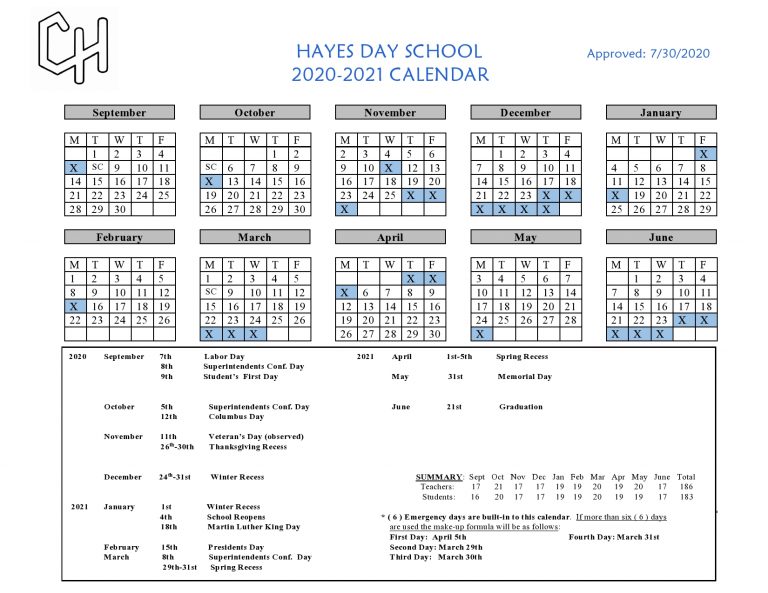 Hayes Day School | 2020-2021 Calendar - Millbrook New York • (845) 677-3251